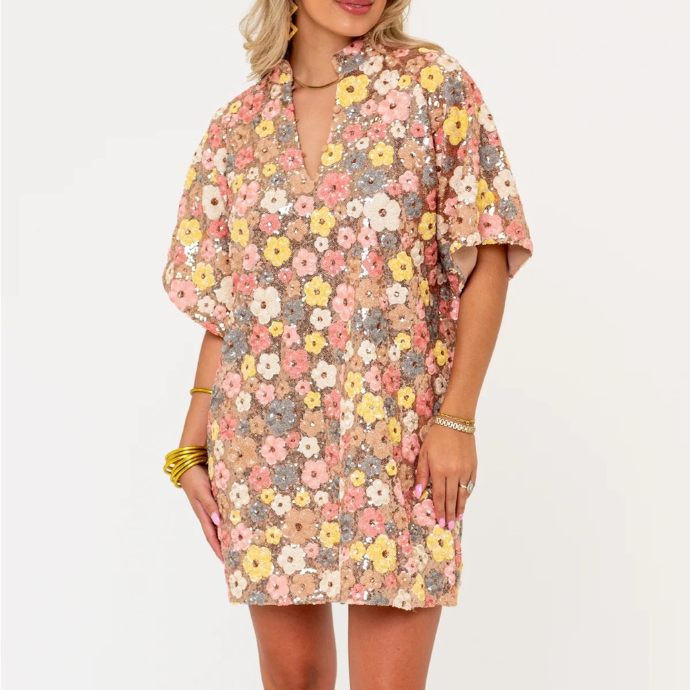 Buddy Love Lulu Short Sleeve Mini Caftan - Disco Flower
